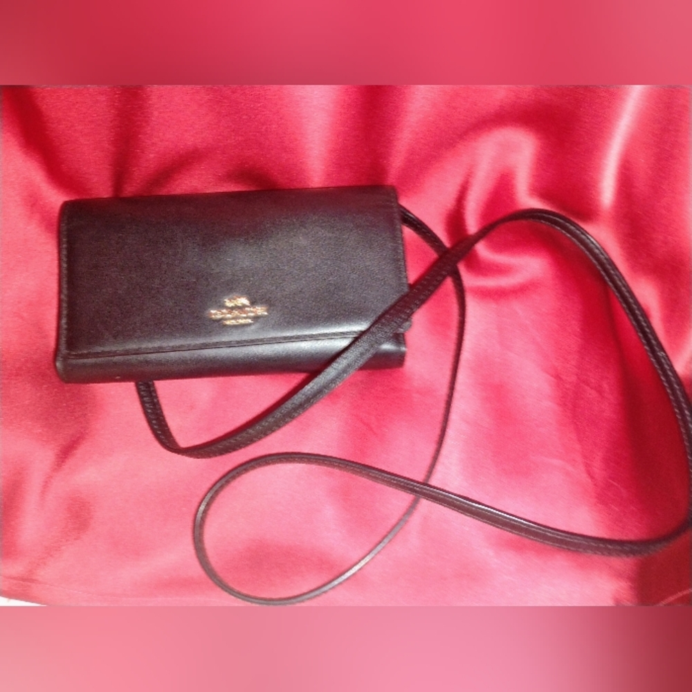 Coach Accordion Purse Crossbody Mini Bag Black Leather